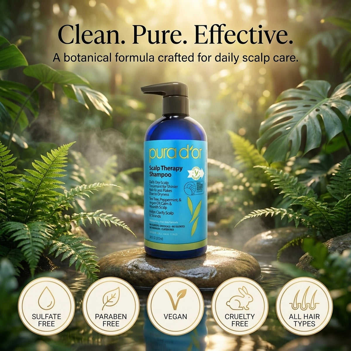 PURA D'OR Scalp Therapy Shampoo for Dryness and Buildup Care, 16oz
