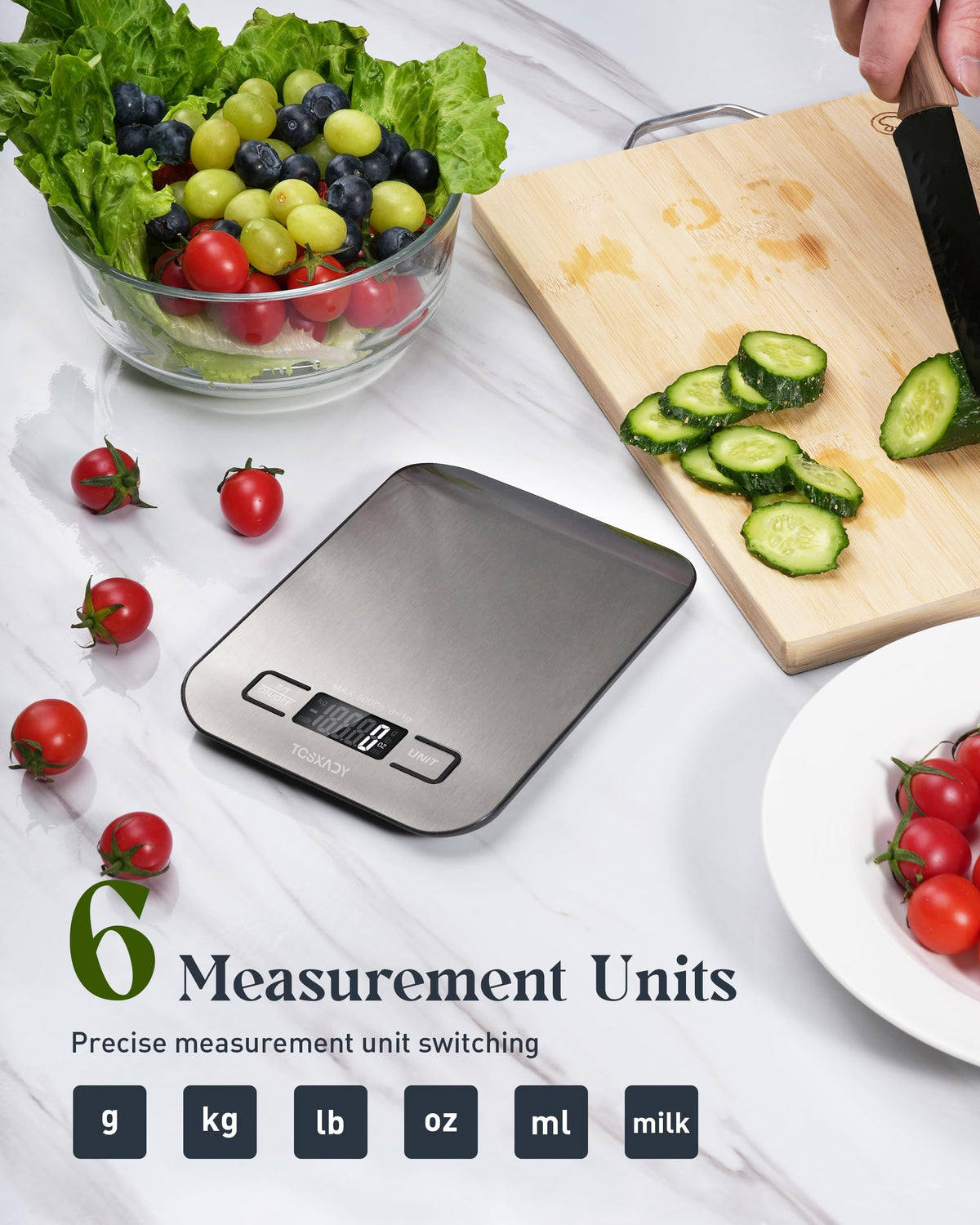 Tcsxady Food Scale, Digital Kitchen Scale with Grams & Ounces Units, 11lb