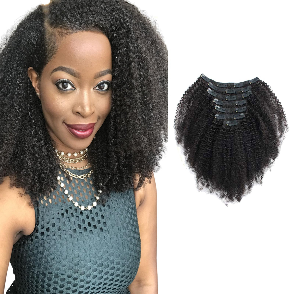 Sassina 4C Curly Hair Extensions Clips In Remi Brazilian Afro Curly Hair Clip-On Natural Black Color Clip Ins Extensions For Bla