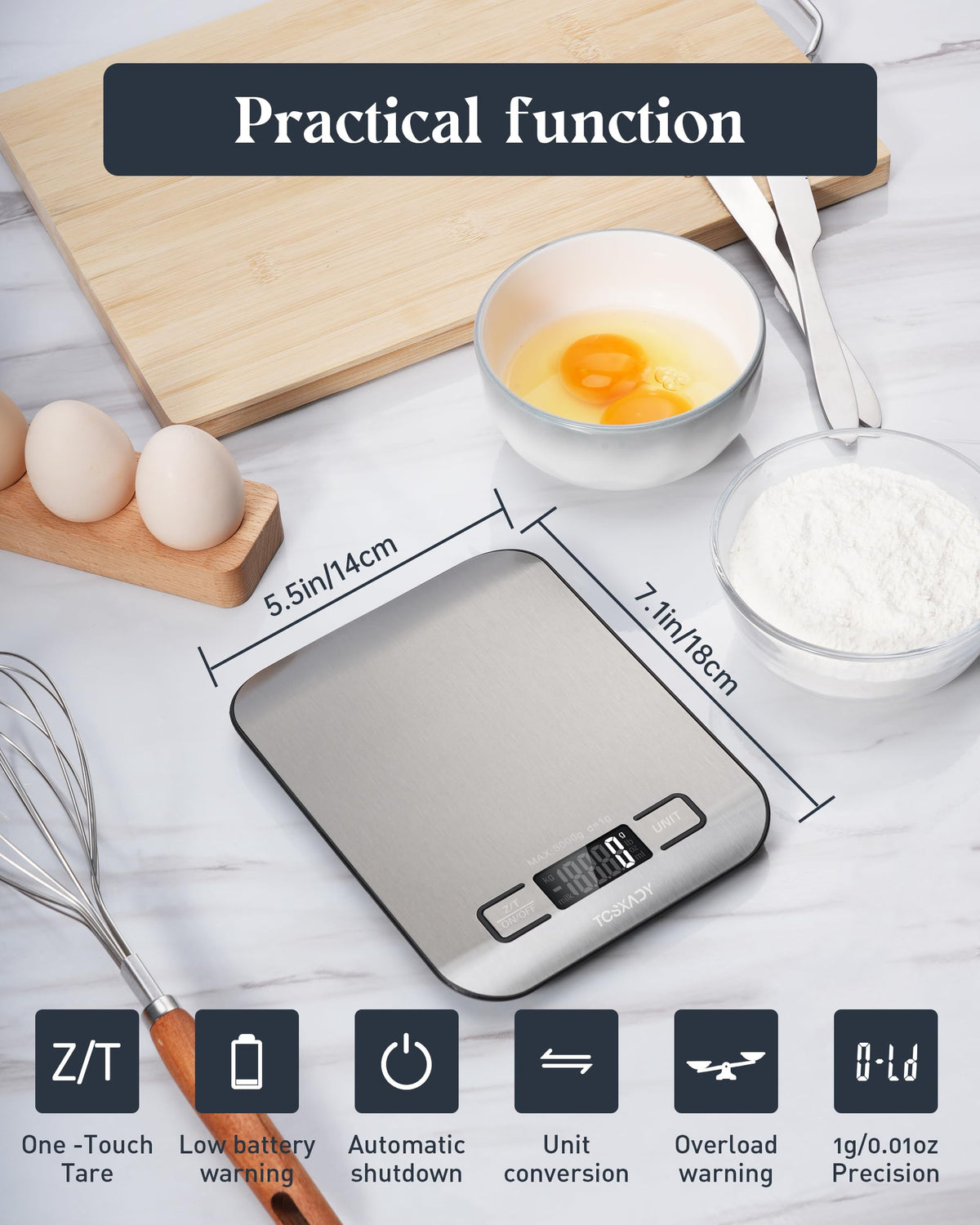 Tcsxady Food Scale, Digital Kitchen Scale with Grams & Ounces Units, 11lb