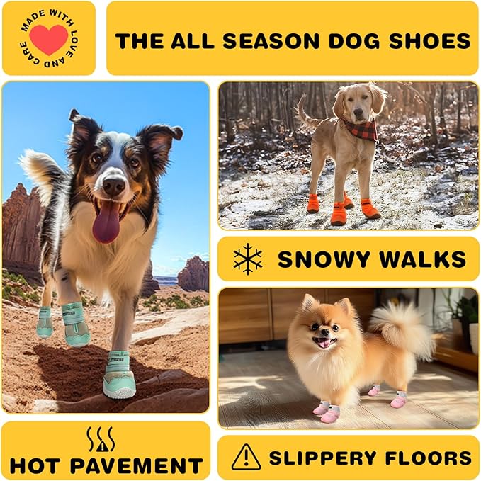 Hcpet Dog Shoes for Large Dogs, Breathable Dog Booties for Small Medium Dogs, Anti-Slip Dog Boots & Paw Protectors for Hot Pavement Winter Snow Hiking with Reflective Straps Green Size 7