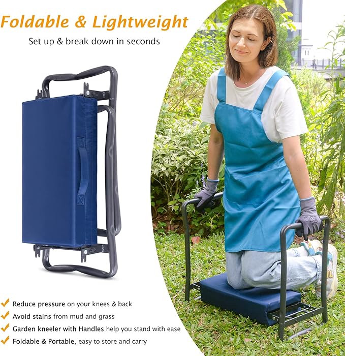 ikkle Garden Kneeler and Seat Heavy Duty Garden Stool, Upgraded Gardening Kneeler Bench, Thicker Wider Kneeling Pad, Garden for Seniors