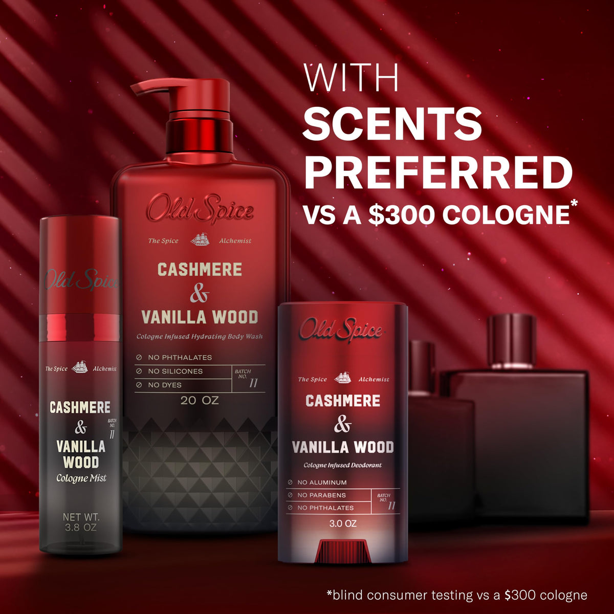 Old Spice Cologne Mist for Men, The Spice Alchemist Collection, 24/7 Cologne Infused Scent, No Trade Off Formula, Free of Parabens & Phthalates, Cashmere + Vanilla Wood Scent, 3.8 oz