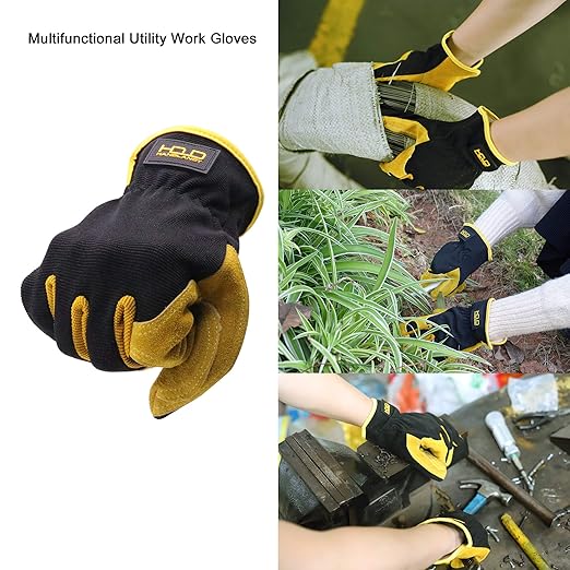 HLDD HANDLANDY 2 Pairs Leather Gardening Gloves for Men, Utility Work Gloves for Gardening, Yardwork, Construction, Mechanics, Great Garden Gifts for Men Women