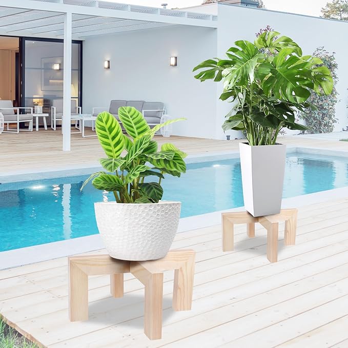 Plant Stand, Indoor/Outdoor Wood Plant Holder, Single Flower Pot Stand, Sturdy Planter Stand, Fit 5-15 Inch Pots