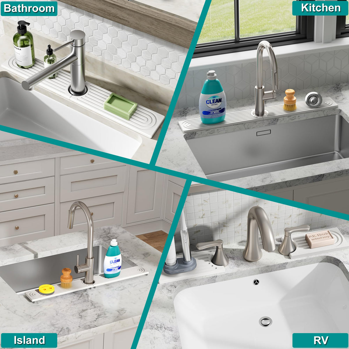 MAGKOTA Stone Faucet Mat for Kitchen Sink - Quick Dry Diatomite Sink Splash Guard, Prevents Moisture Buildup & Water Stains, Water Absorbing Stone Tray for Bathroom Countertop (White, 20" x 4")