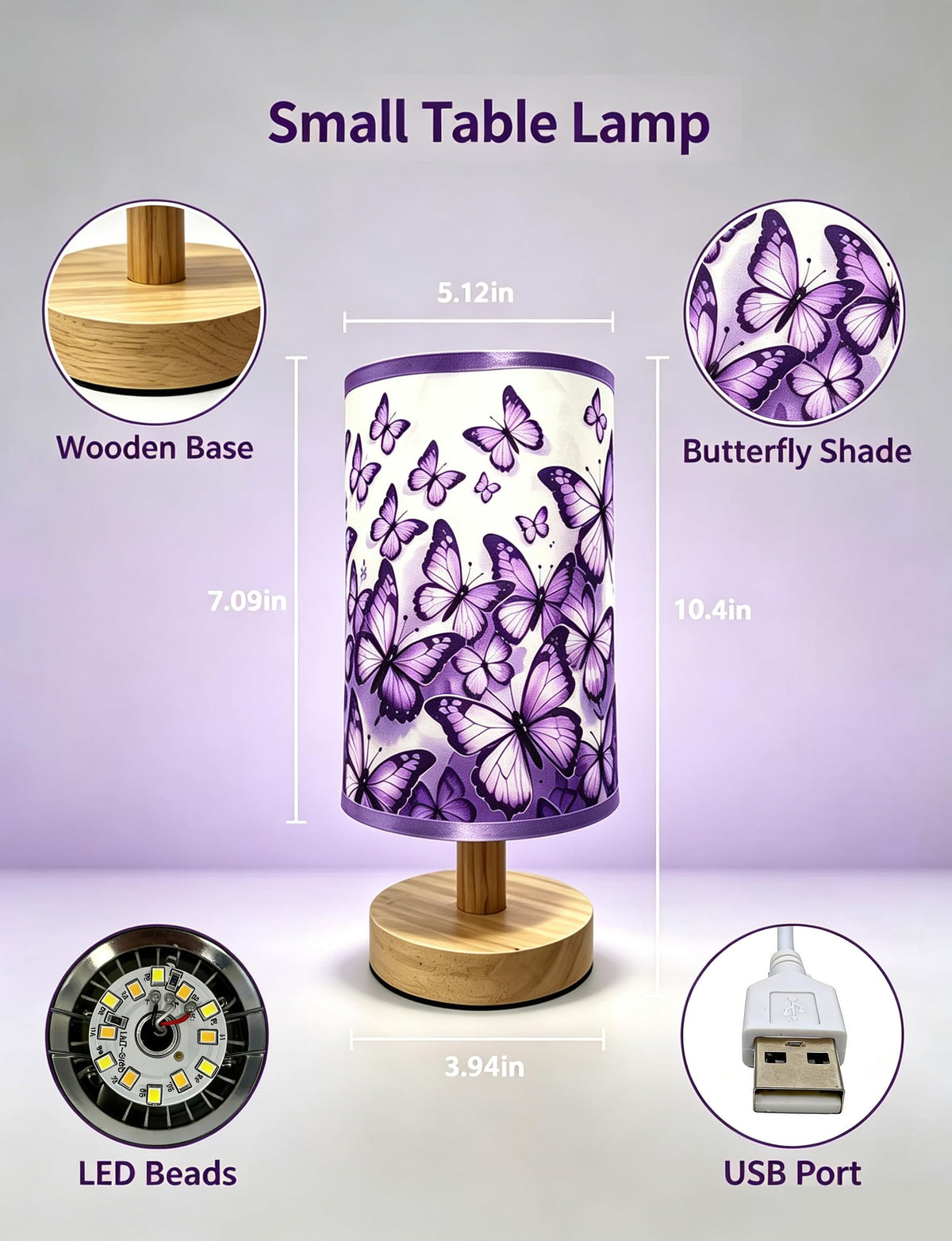 Butterfly Lamp, Girls Lamps for Bedroom 3 Colors Dimmable Nightstand Light