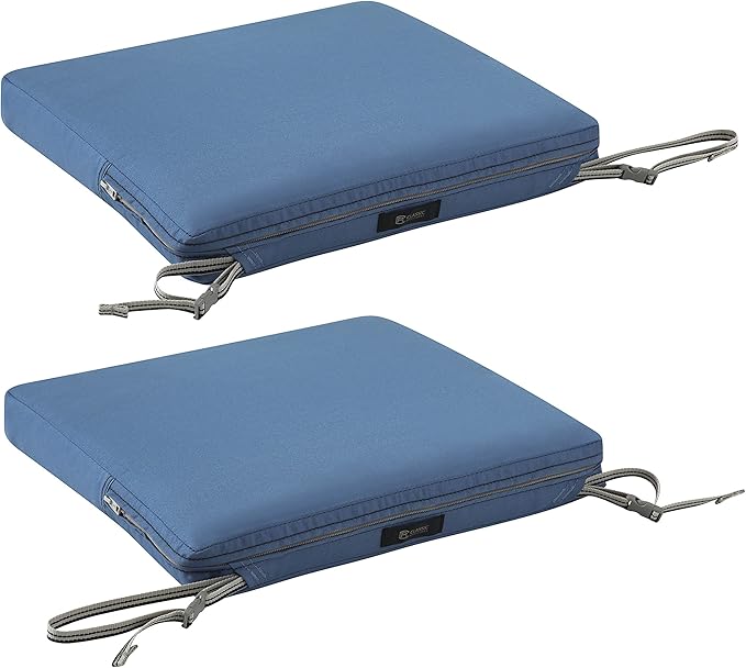 Classic Accessories Ravenna Water-Resistant 17 x 15 x 2 Inch Patio Seat Cushion, Empire Blue, Chair Seat Cushion