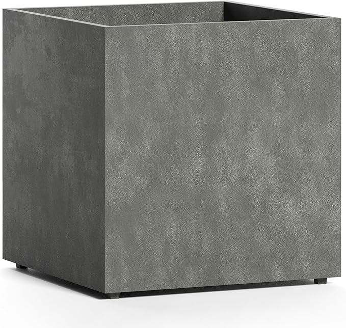 Reglito Cube Planter – Fiberglass Indoor/Outdoor and Weather-Resistant Large Planter (Grey Stone, 23.6" L x 23.6" W x 24.2" H)
