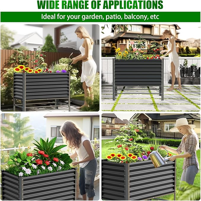 Doniks Raised Garden Bed with Legs, 48×24×37in Large Outdoor Metal Galvanized Garden Planting Box,900lb Capacity for Vegetables Lawn Green Flowers, Fruits, Terrace