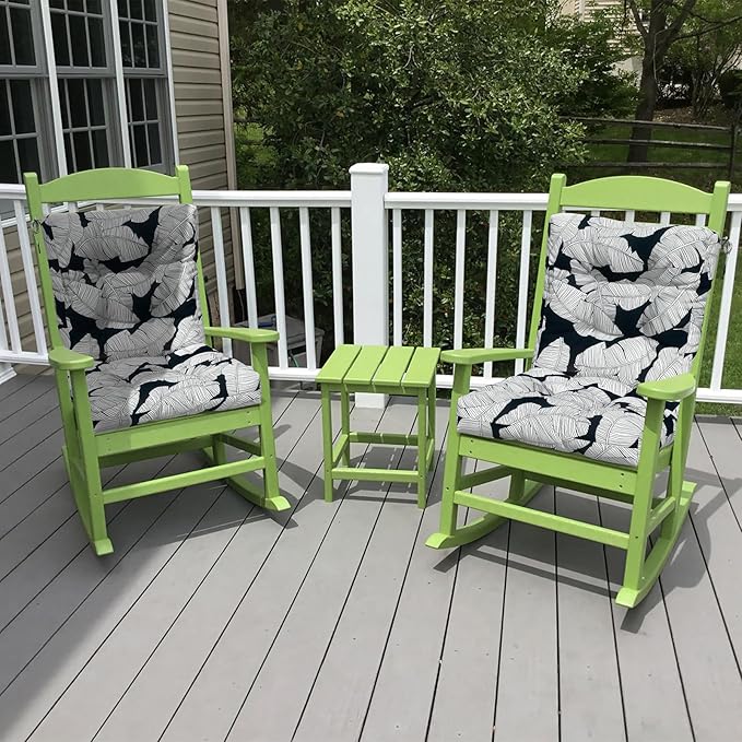 LVTXIII Outdoor Tufted Seat Cushions, Solid Seat and Back Chair Cushion with Ties, Patio Replacement Rocking Chair Cushion for Outdoor Furniture Use, 21 W x 21D, 2 Pack, Black Lush Leaf Jungle