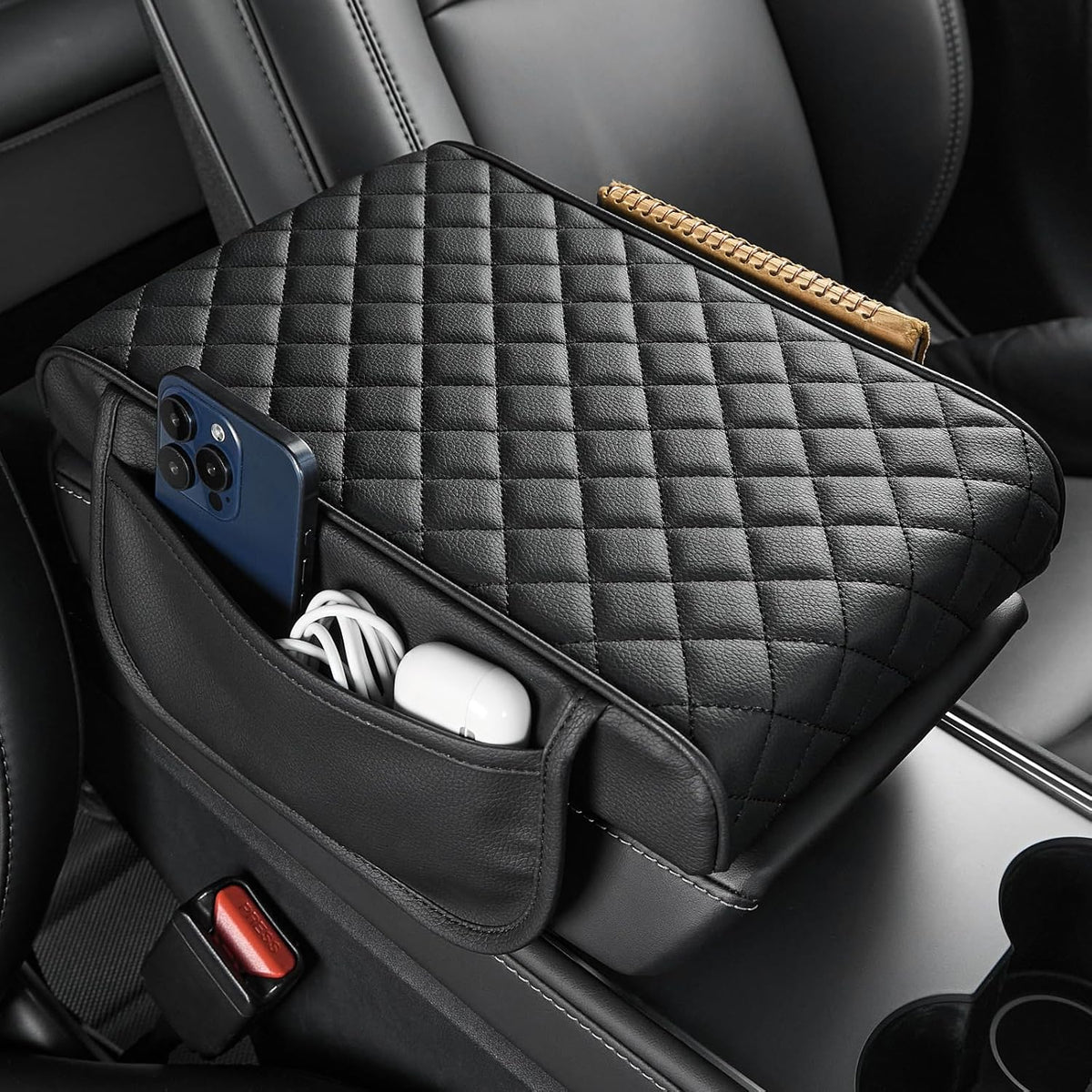 JOYTUTUS Center Console Cover for SUV Sedan, Thick Arm Rest Pad with Storage Bag Leather Middle Console Protector, ‎12.6" x 7.8" x 2.16"