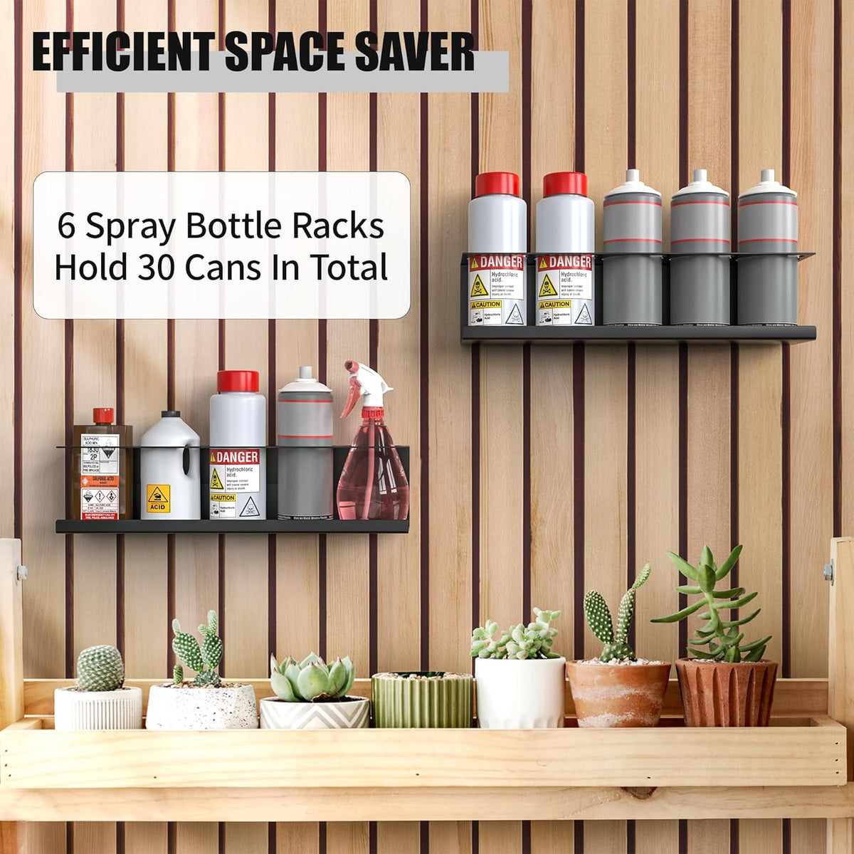 6 Pack Spray Bottle Holder Wall-Mounted, Aerosol Spray Can Holder Storage Rack, Heavy-Duty Paint Bottle Organizer with 30 Holes, Steel Black Spray Rack for Garage, Shop, Home or Tool Trailer