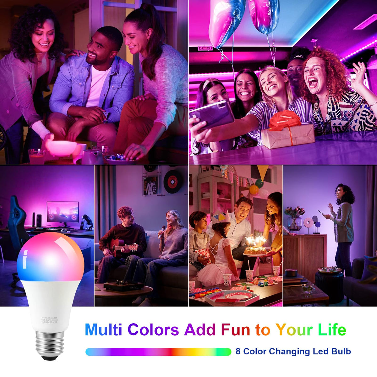 Ambimall 64'' Floor Lamps for Living Room with Remote Control and RGB + Stepless Dimmable Colors Temperature & Brightness, 9W Smart Bulb Included(White Shade & Black Pole)