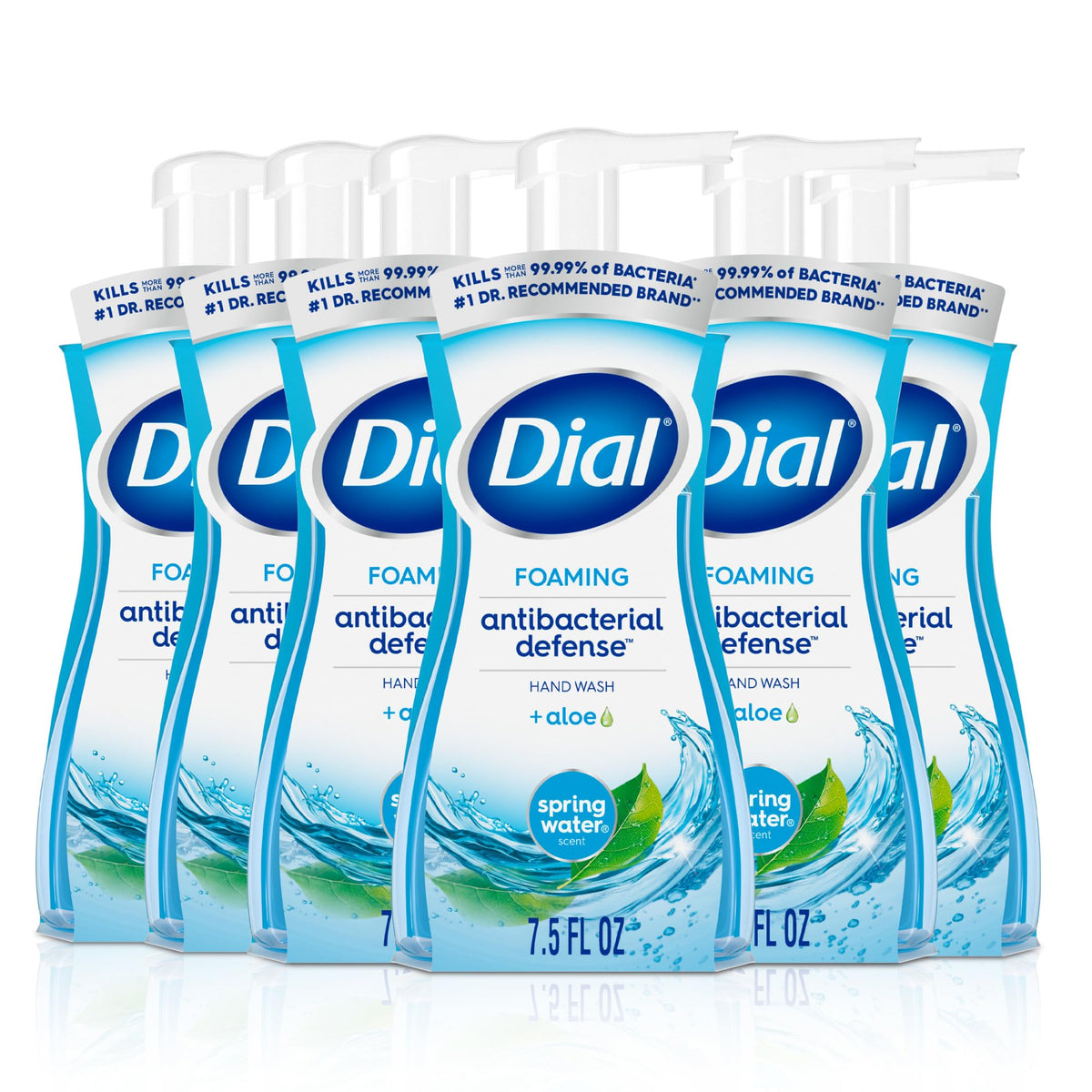 Dial Antibacterial Foaming Hand Soap, Spring Water Scent, 7.5 Fl Oz, 6-Pack