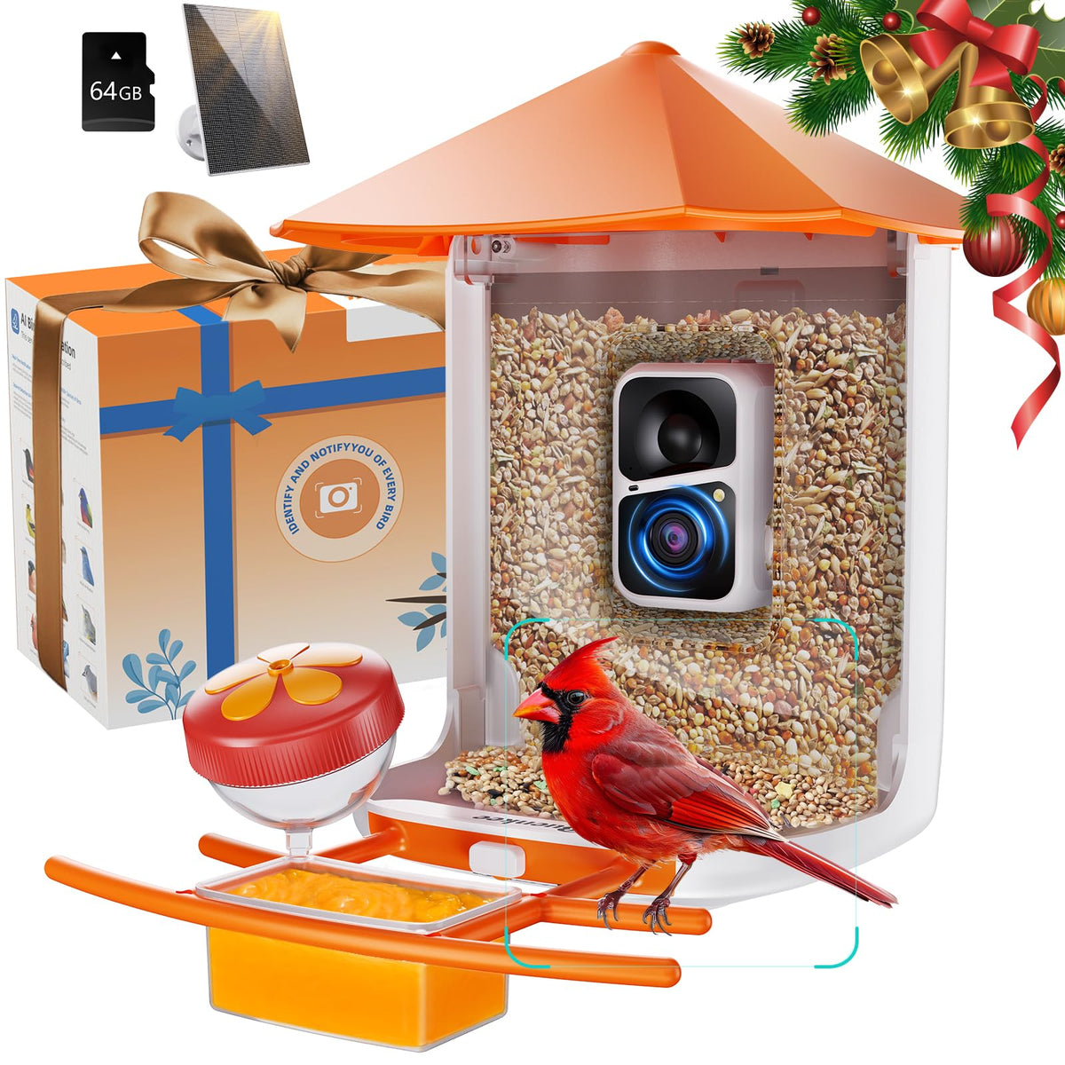Buenkee Smart Bird Feeder with Camera, 2K HD, AI Bird ID, Solar Powered