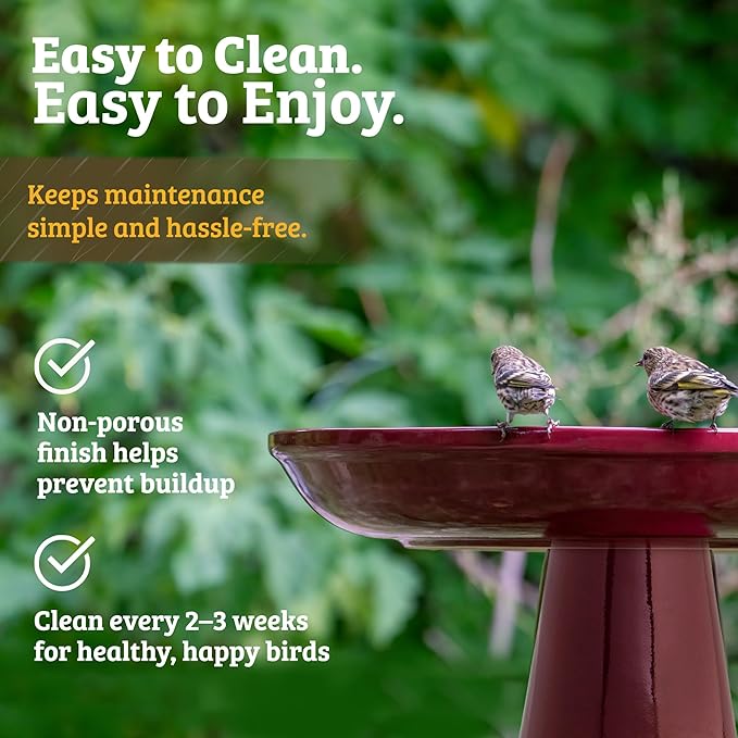 Birds Choice Ohio Stoneware Bird Bath | Pedestal Bird Bath, Stable Locking Top | Weather-Resistant Ceramic Clay, Glazed Finish | Outdoor Garden & Patio Decor | 22" H x 17" D, Midnight Blue