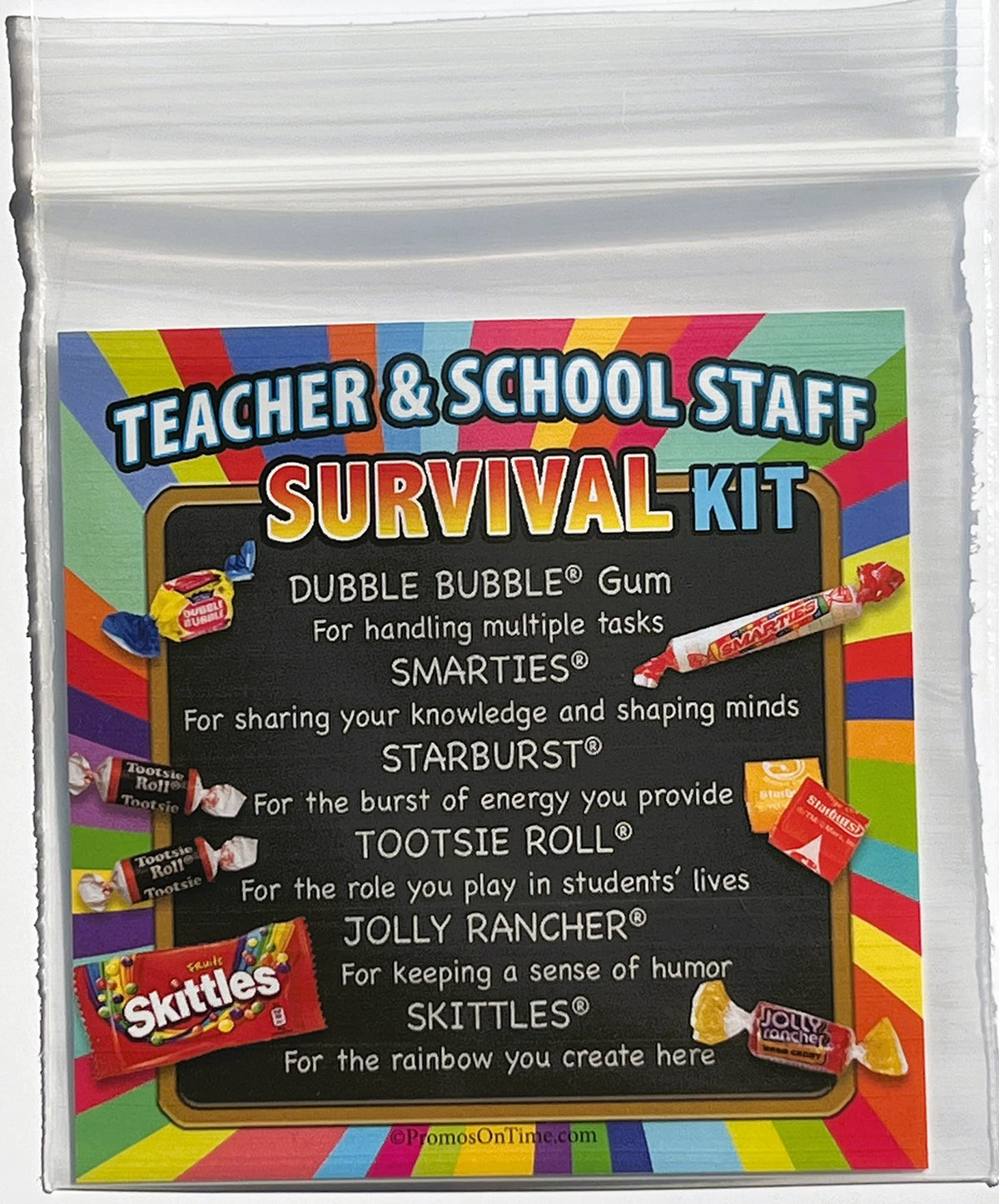 Teacher Appreciation & School Staff Survival Kits (50 per set) Fun Candy Treat Gift Kit Idea for Teacher Appreciation Week