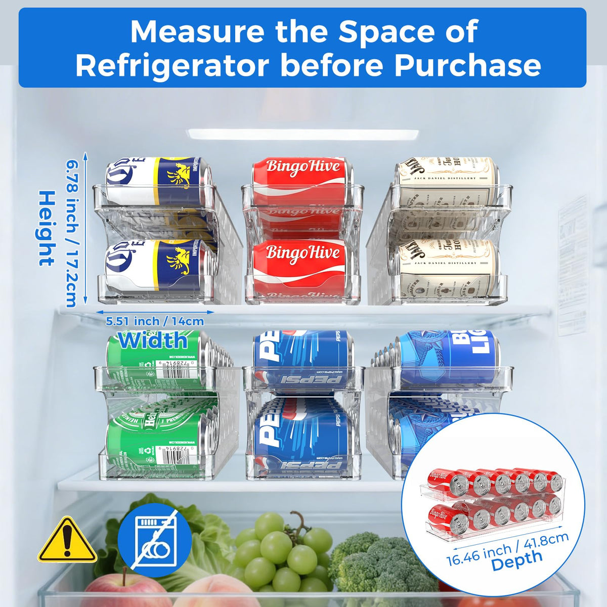 BingoHive 2 Packs FIFO Rolling Soda Can Organizer for Fridge, Holds 24 Cans