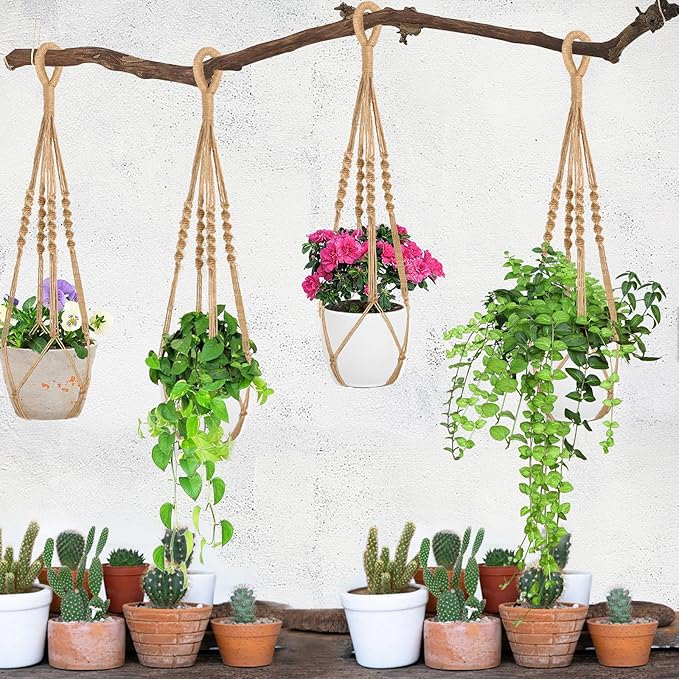Augshy 27 Inch Macrame Plant Hanger, 2 Packs Plant Hangers with Hooks, Hanging Planter for Indoor Plants Decorative Macrame Pot Hanger for Home Decor