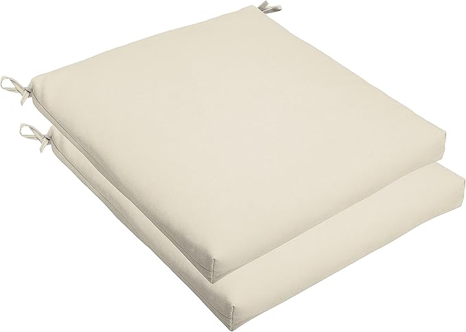 Sorra Home Sunbrella Bristol Square Chair Cushion (Set of 2) - Fade & Water Resistant, Outdoor & Indoor Patio Seat Cushion with Plush Foam - Canvas Natural (20" x 20" x 2.5")