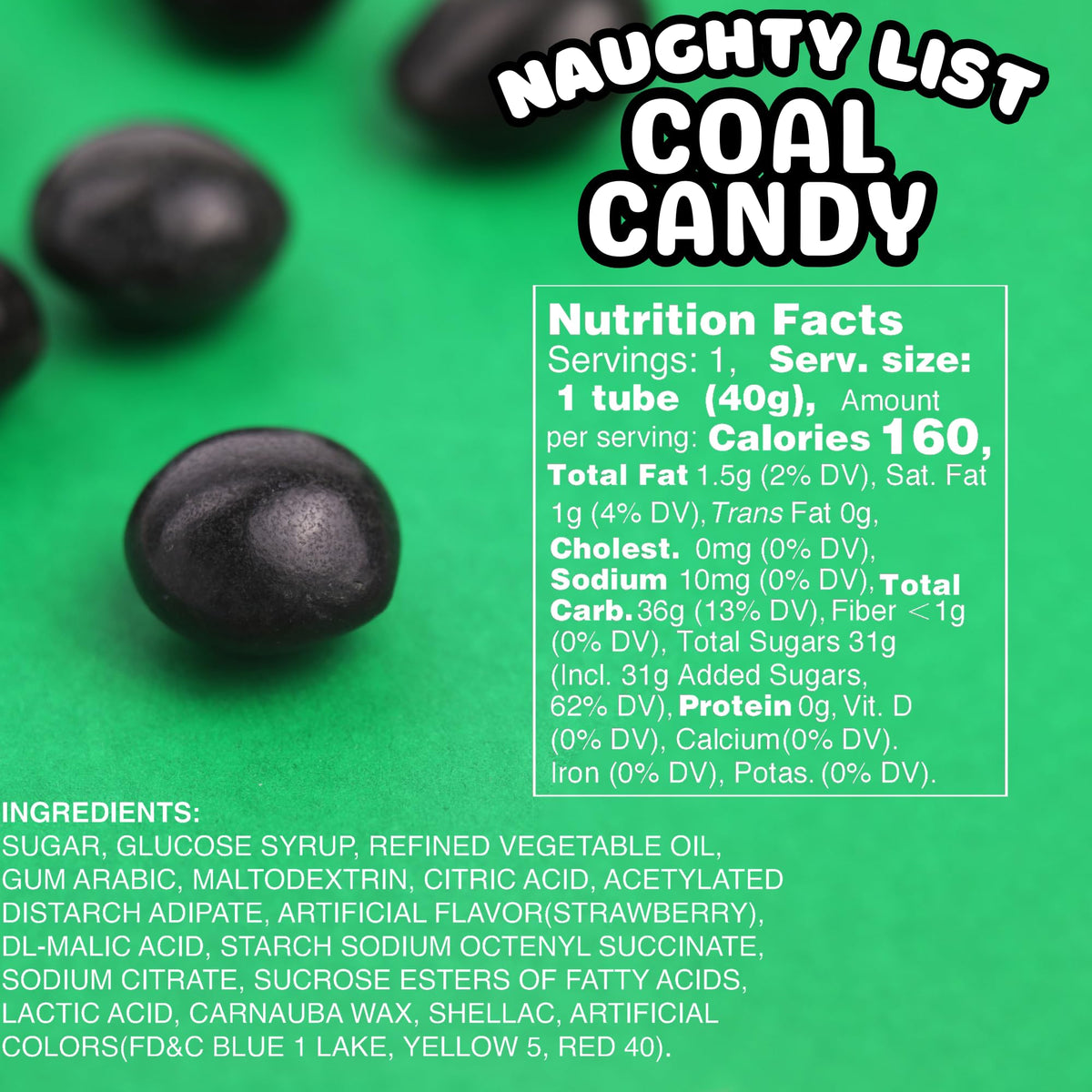 Naughty List Coal Candy Canes, Funny Christmas Stocking Stuffer Gag Gifts, Strawberry Flavored Chewy Treats, 1.41 Ounces (Pack of 3)