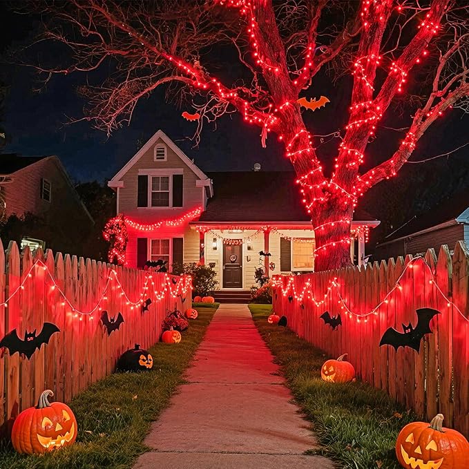 JMEXSUSS Red Christmas Lights Clear Wire, 66ft 200 LED Red Christmas String Lights Outdoor Indoor Plug in, 8 Modes Red String Twinkle Fairy Lights for Room Party Tree Decorations