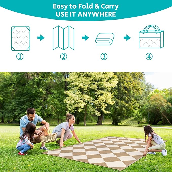 HEBE Outdoor Rug Waterproof 9x12, Plastic Straw Rug Camping Rug, Reversible Outdoor Patio Rugs RV Mat Clearance, Indoor Outside Floor Carpet for Porch,Deck,Camper,Balcony,Backyard