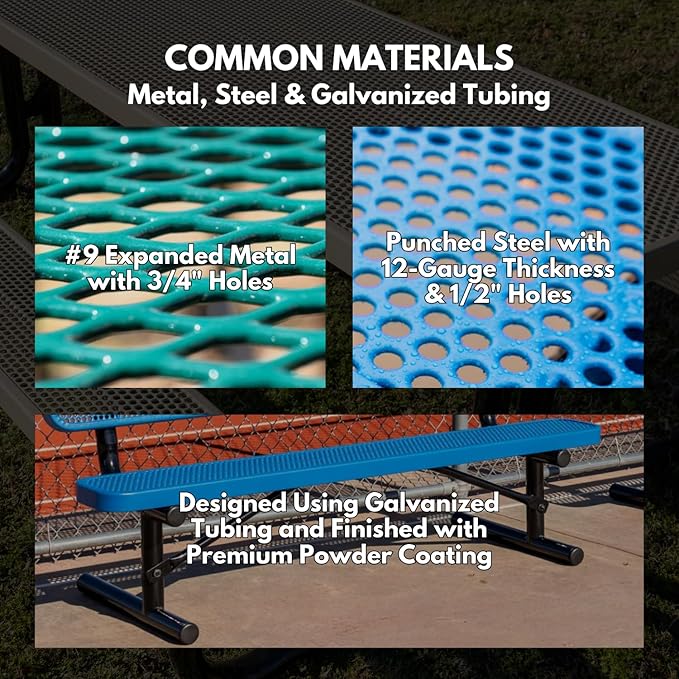 Coated Outdoor Furniture Heavy-Duty Portable Outdoor Bench Thermoplastic Coated, Expanded Metal, Commercial-Grade Seating, Made in America (Portable Without Back, 8 Ft, Green)