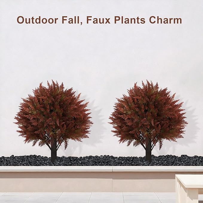 24" Artificial Cedar Topiary Ball Bushes, Set of 2 UV Resistant Fake Trees Outdoor Shrubs with Stake, Weatherproof Faux Plants for Planter, Front Porch, Garden, Yard, Patio Fall Decor