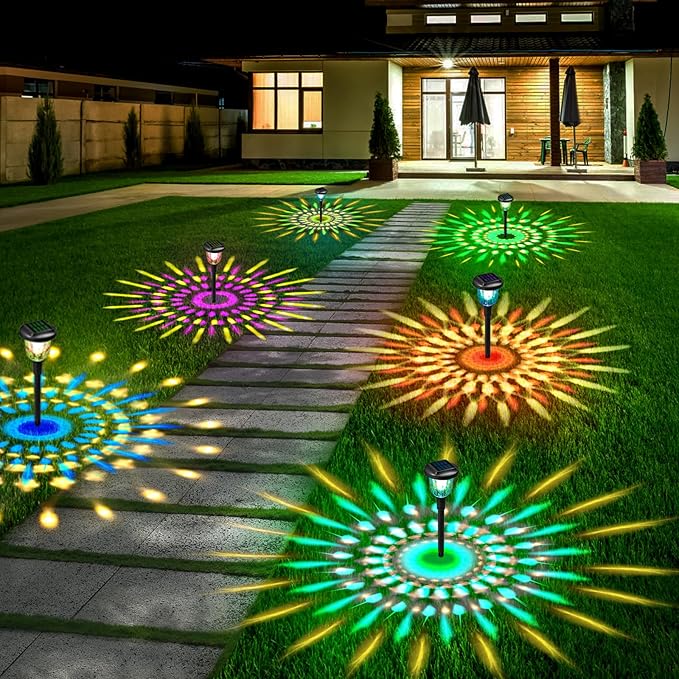 Solar Outdoor Lights,6 Pack Dream Dynamic Solar Pathway Lights,Waterproof Color Changing Solar Walkway Lights Maintain 10 Hours of Lighting for Garden, Landscape, Path, Yard, Patio, Driveway