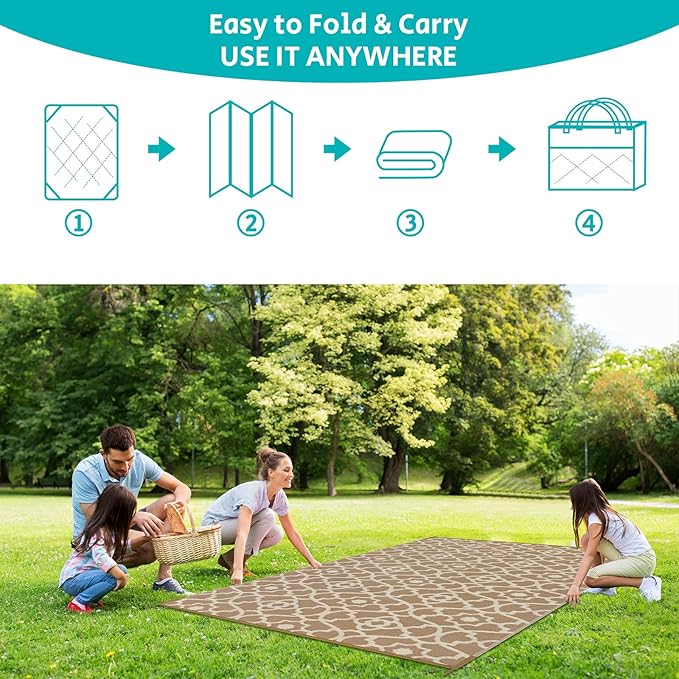HEBE Outdoor Rug Waterproof 5x8, Plastic Straw Rug Camping Rug, Reversible Outdoor Patio Rugs RV Mat Clearance, Indoor Outside Floor Carpet for Porch,Deck,Camper,Balcony,Backyard