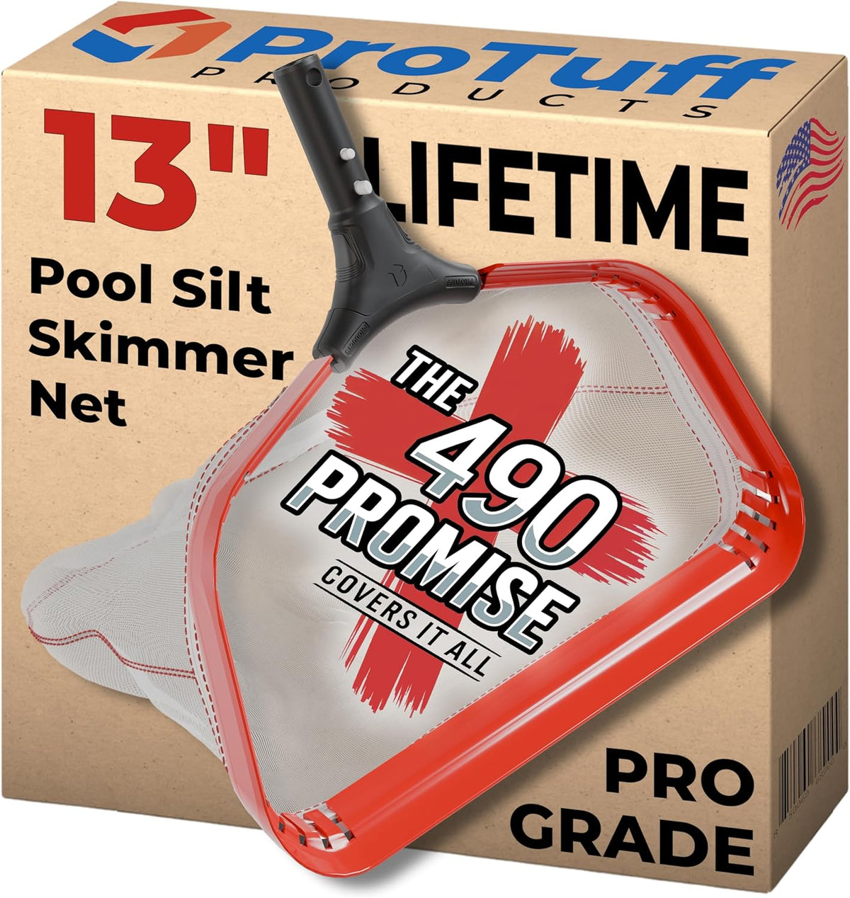 ProTuff 13" Spa Silt Net for PROS – “490 Promise” Unlimited, Unconditional Replacement - Heavy Duty Ultra Fine Mesh Silt & Sand Skimmer Cleans 3X Faster Than Vacuum - 13 inch Leaf Rake Bag for Pollen