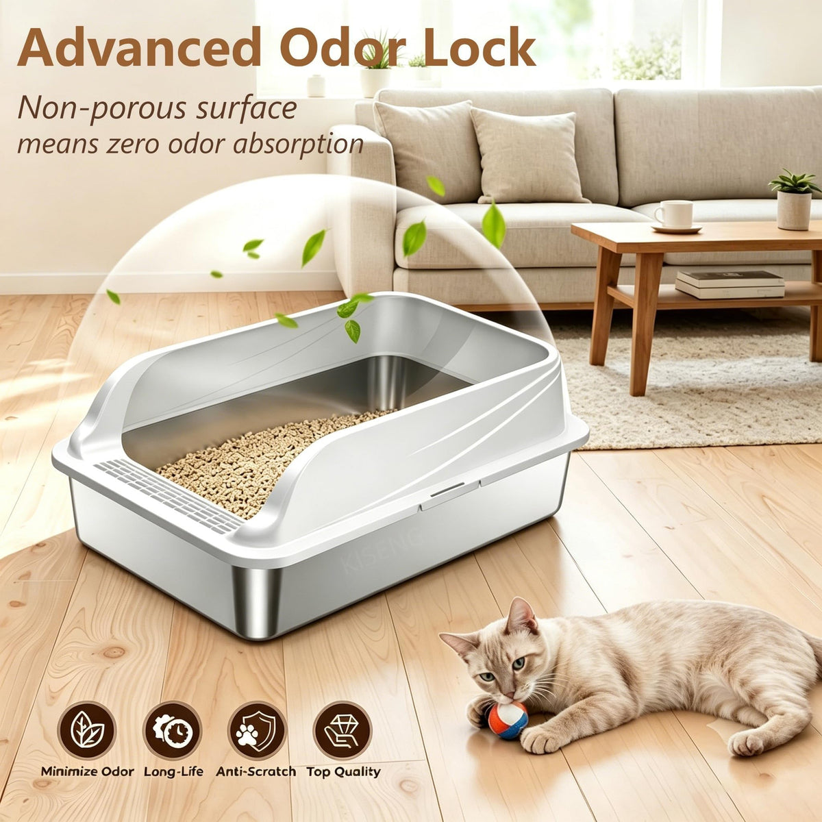 KISENG 2-Pack Stainless Steel Litter Box Large Easy Clean 2-Scoop Included