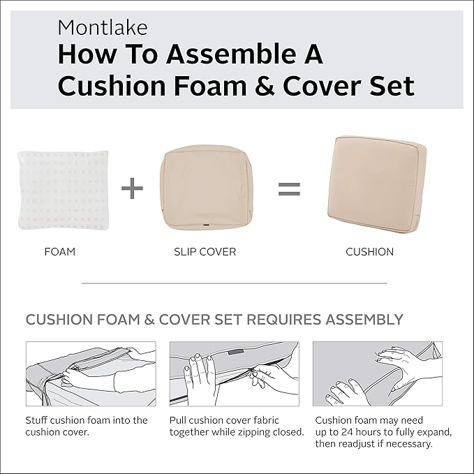 Classic Accessories Montlake Water-Resistant 19 x 20 x 4 Inch Patio Lounge Back Cushion, Antique Beige, Outdoor Loveseat Cushions