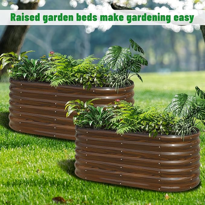 SnugNiture Galvanized Steel Raised Garden Bed, 4x2x2 ft, Outdoor Oval Deep Root Planter Box for Growing Vegetables, Flowers and Fruits
