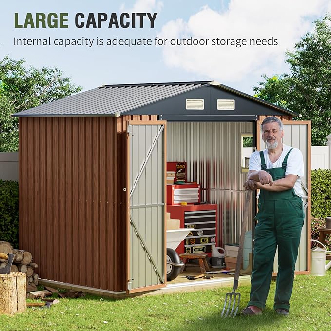 8x6 Ft Storage Shed, Large Outdoor Shed with Window, Lockable Doors, Outside Steel Shed for Garden, Backyard, Lawn, Patio Utility, Tool Storage