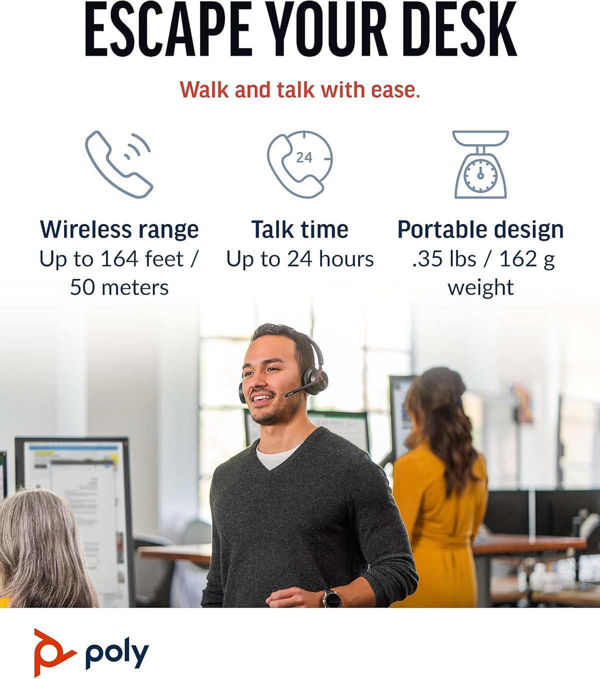 Poly Voyager 4320 UC Wireless Headset (Plantronics) - Stereo Headphones w/Noise-Canceling Boom Mic - Connect PC/Mac/Mobile via Bluetooth - Works w/Teams (Certified), Zoom, & More - Amazon Exclusive