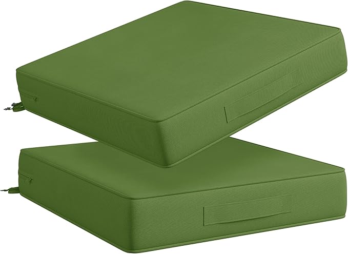 Codi Outdoor Seat Cushions for Patio Furniture 22x22 Inch, Waterproof Chair Cushion with Handles & Adjustable Straps, Fade Resistant - Set of 2, Green