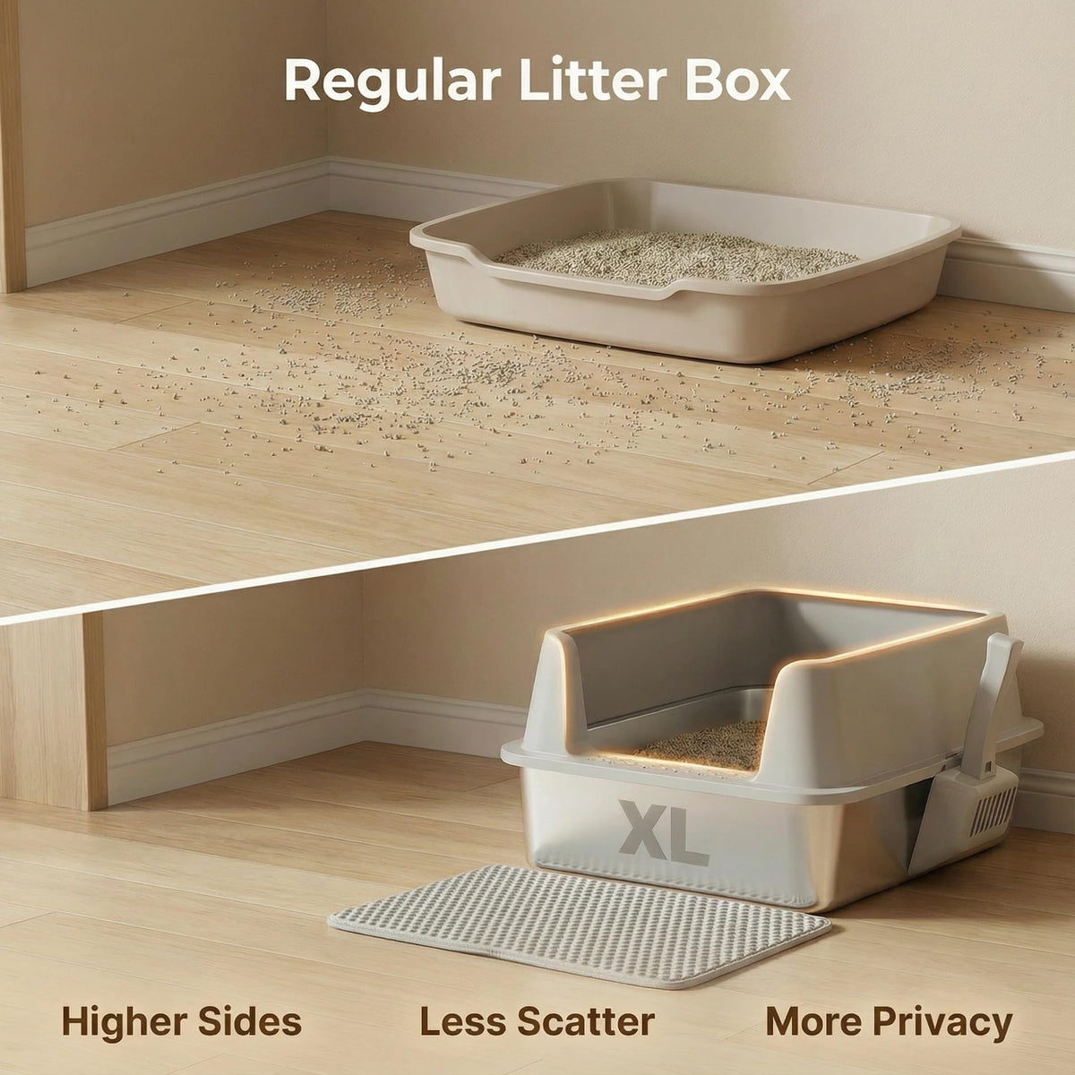 Nyutu XL Stainless Steel Litter Box with Lid, Extra Large Cat Litter Box