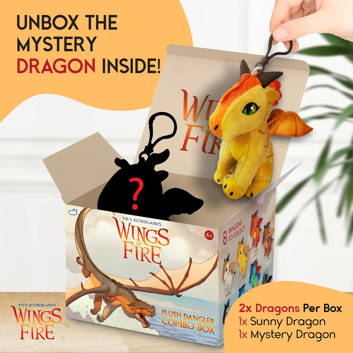 Tui T. Sutherland's - Wings of Fire Dragon Plush Danglers - Sunny & Mystery Dragon Combo Box - Soft Stuffed Animal Dangler Toy - Collectible Dragon Plushies for Kids - 2 Dragons Per Box