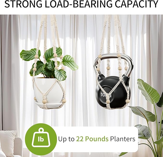 3 Pack Macrame Plant Hanger - 35"/29"/23" Different Sizes, Hanging Planter Basket Flower Pot Holder for Indoor Outdoor, Boho Home Decor, Ivory (POTS NOT Included)