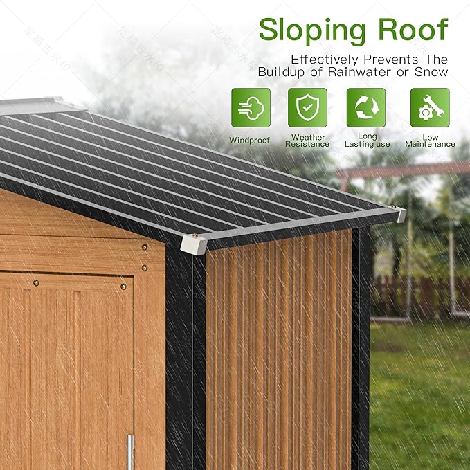 Outdoor Storage Shed, 5x3 Ft Metal Steel Tiny House with Frame Floor & Lockable Door, Vertical Outside Storage Building for Garden, Backyard, Lawn, Patio Utility, Tool Storage