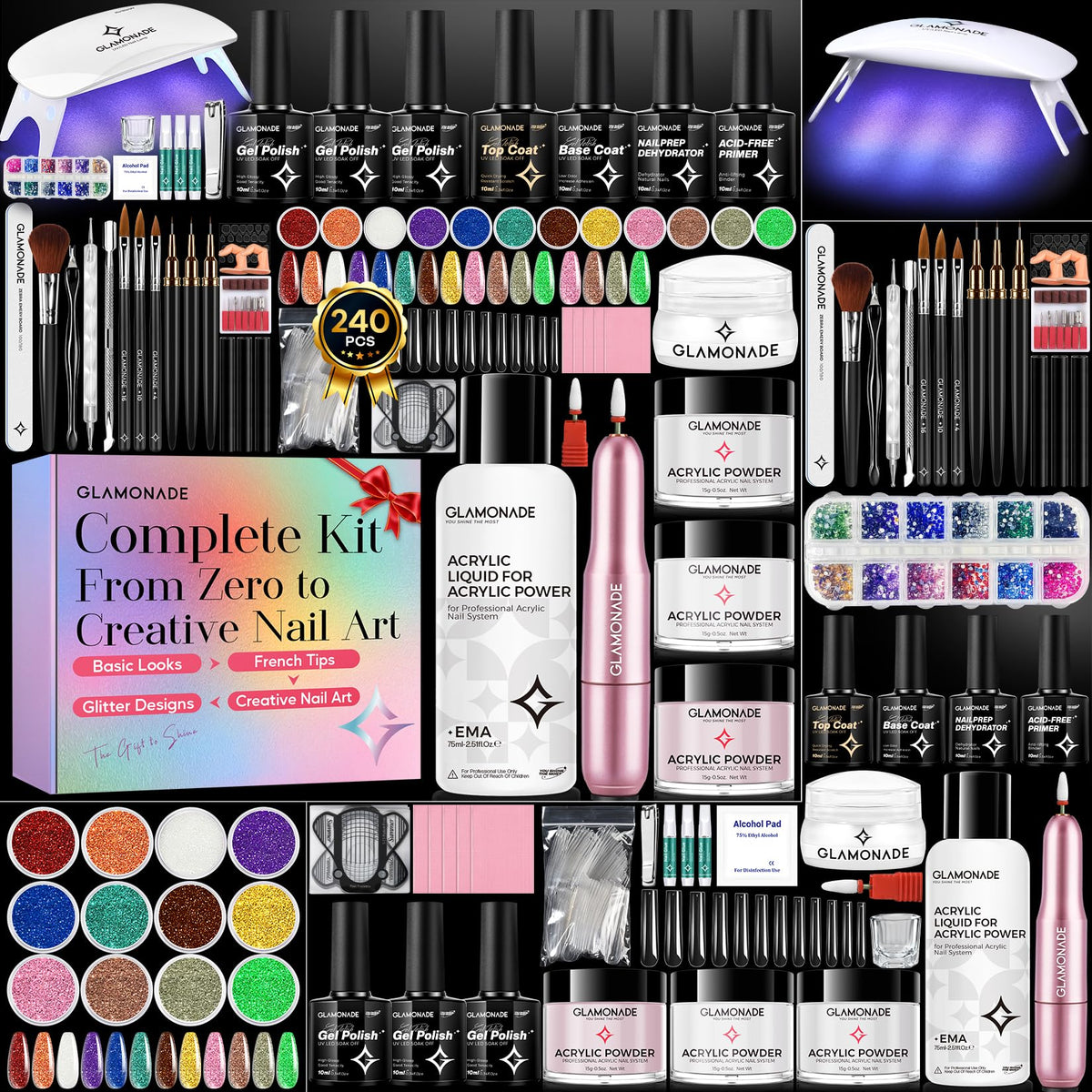 Glamonade Acrylic Nail Kit for Beginners: Prep to Finish Home Practice DIY
