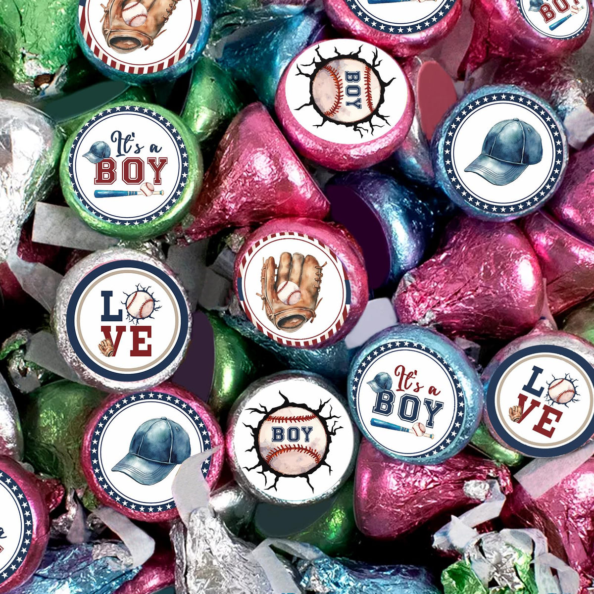 Baseball It's A Boy Mini Round Stickers - Baseball Gender Reveal Labels for Kisses Chocolates - Sports Theme Baby Shower Kids Birthday Candy Sticker