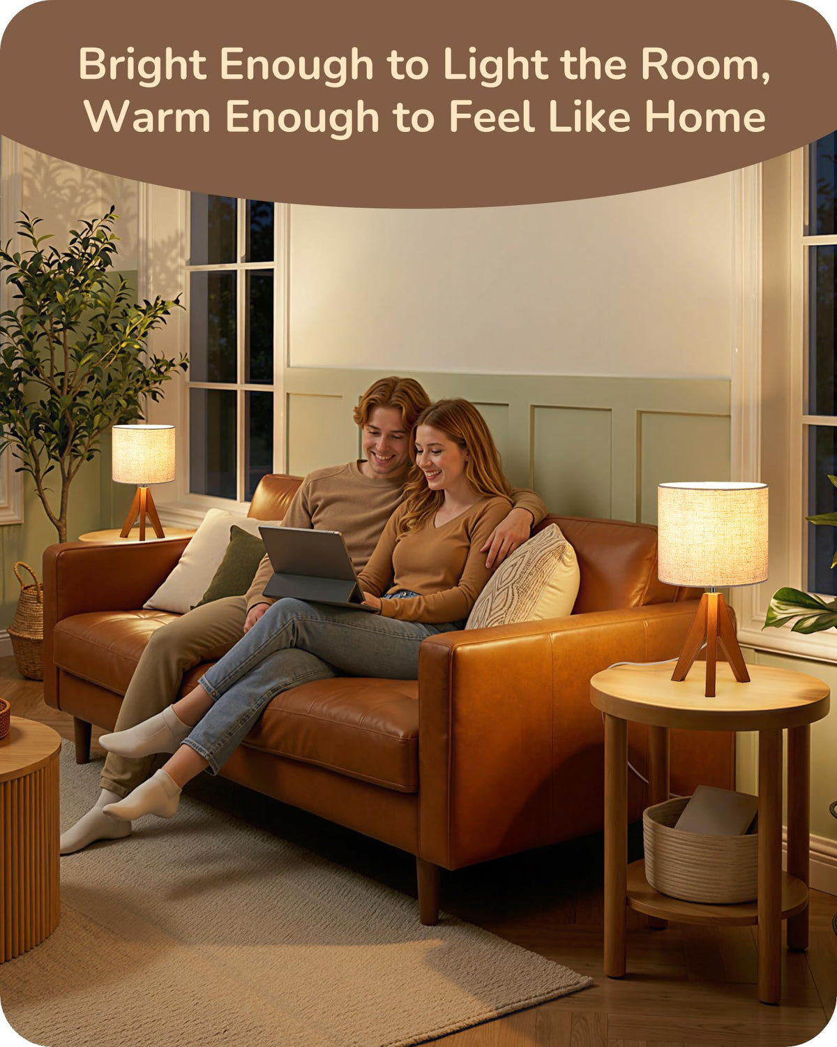 EDISHINE Tripod Table Lamp, Small Cute Bedside Lamp, 14.2 Inch, E26 Base