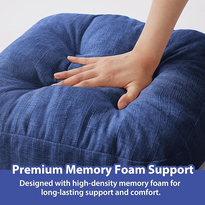 Chair Cushions, Dining Chair Cushions, Tufted Indoor Chair Pads, Set of 4, Navy Blue, 16.5'' x 16.5'' x 3.5''