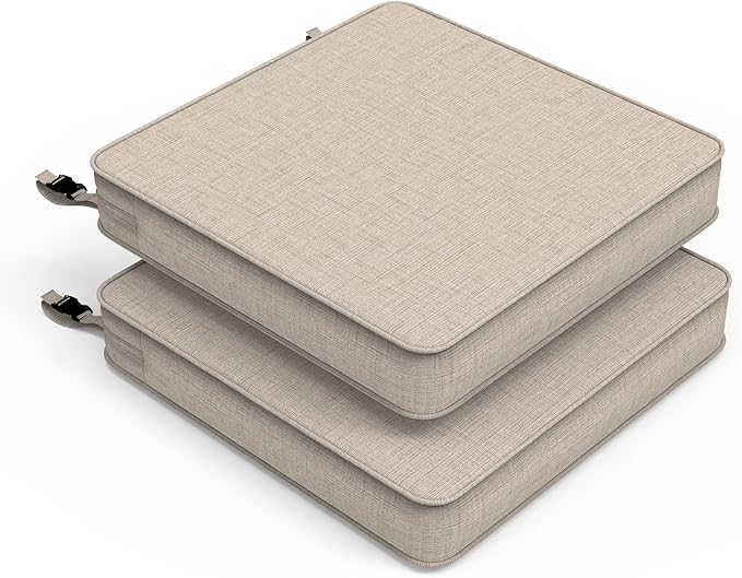 LVTXIII Patio Chair Cushions 19"x19"x3", Water-Repellent Outdoor Seat Cushions for Patio Furniture, Square Chair Pads with Ties for Home Garden Decoration, Set of 2, Light Grey