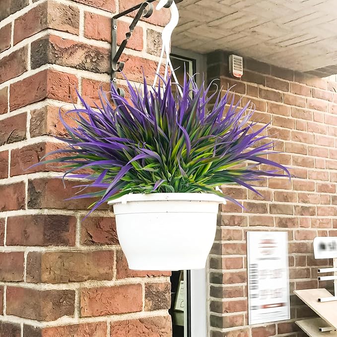 Uieke 6 Bundles Artificial Outdoor Plants UV Resistant Fake Grass Plants Faux Plastic Plants Greenery Shrubs for Home Garden Pathway Window Box Front Porch Spring Summer Decor, Purple