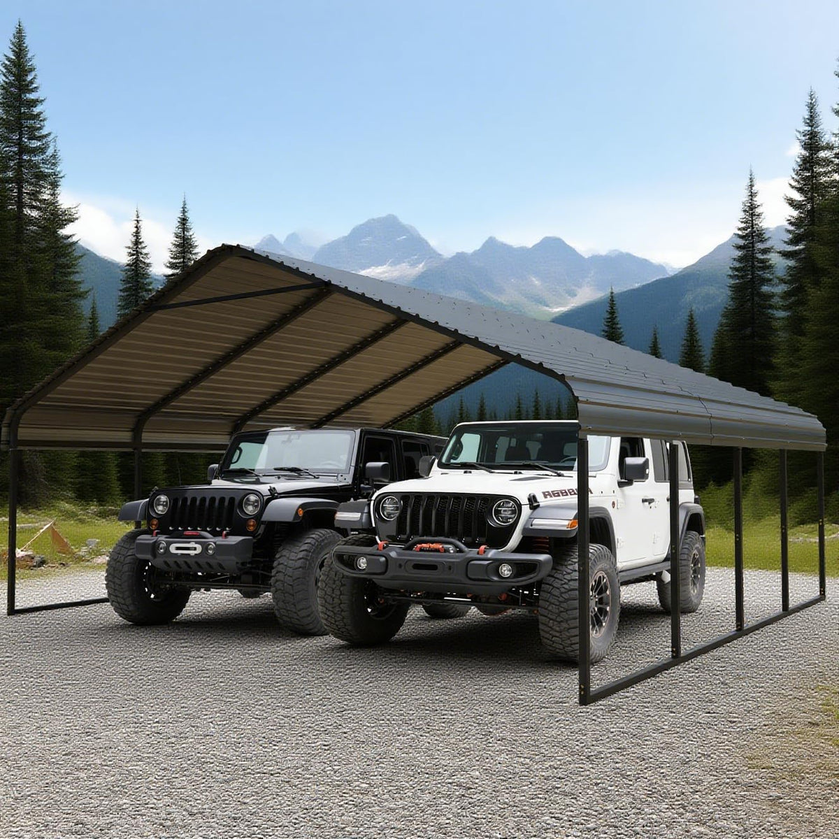 Heavy Duty Metal Carport 20x20 ft Galvanized Steel Frame RV Carport Storage All Weather Shelter Easy Assembly for 2 Car Extra Large Canopy for Dual Vehicle Boat Protection Garage Party Tent